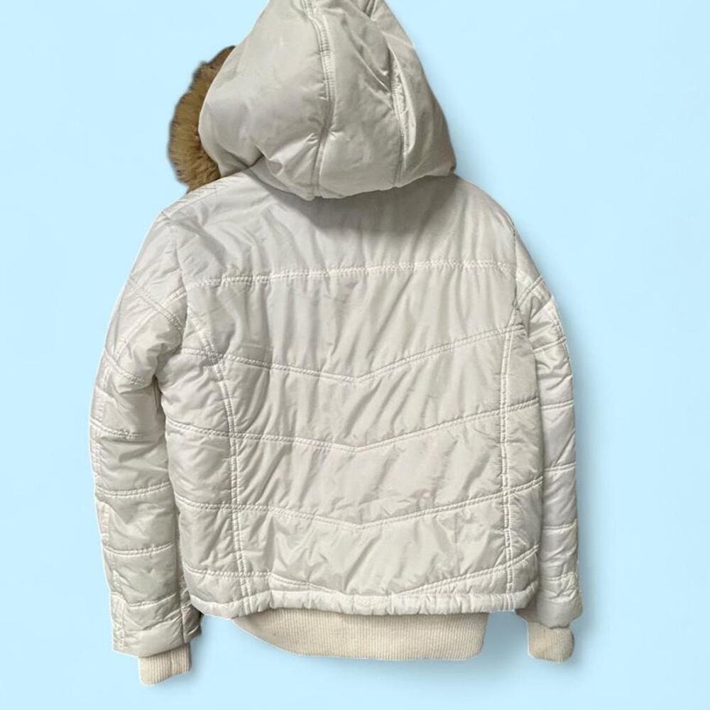 Fubu large vintage white short parka jacket w faux fur hood y2k funnel neck - Picture 2 of 7